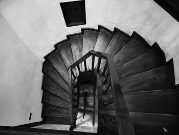 High angle view of spiral staircase in building