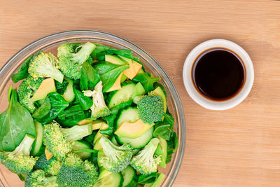 High angle view of food in bowl on table