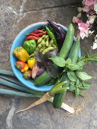 High angle view of vegetables on table