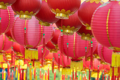 Low angle view of illuminated lanterns hanging