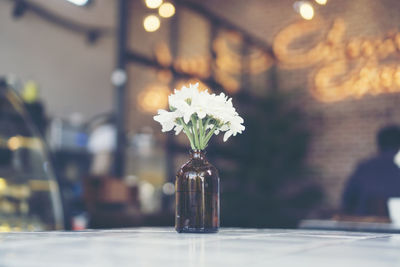 Close-up of white flower vase on table