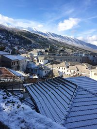 High angle view of townscape against sky