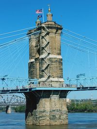 Bridge over river against blue sky