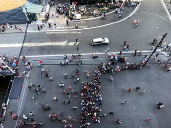 High angle view of people on city street