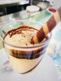 Close-up of cappuccino on table