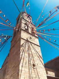 Low angle view of building against blue sky