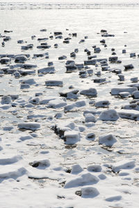 Aerial view of frozen lake during winter