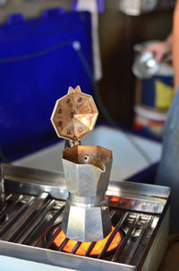 Espresso maker on gas stove at home