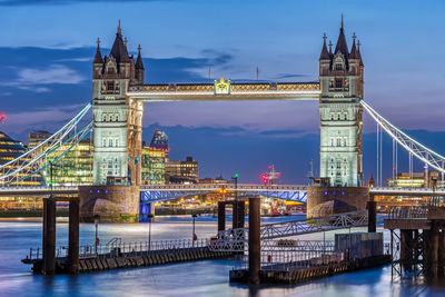 The famous illuminated tower bridge in london at night