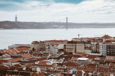 River by buildings against sky in city