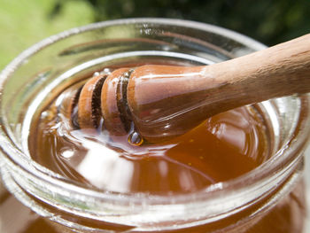 Close-up of honey in jar