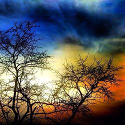 Low angle view of bare tree against cloudy sky