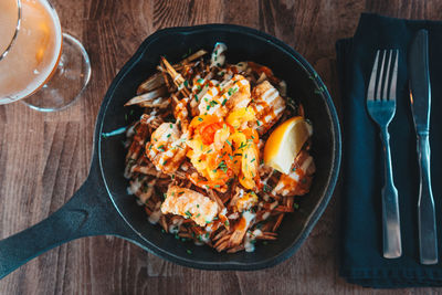 Directly above shot of food in plate on table