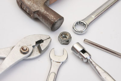 High angle view of tools on table