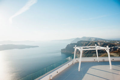 View of swimming pool in sea against sky