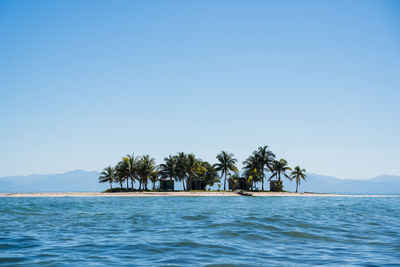 Scenic view of sea against clear blue sky