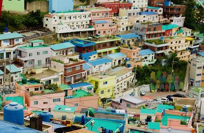 High angle view of buildings in city