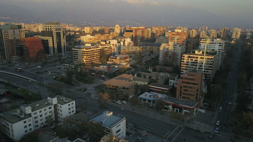 High angle view of cityscape against sky