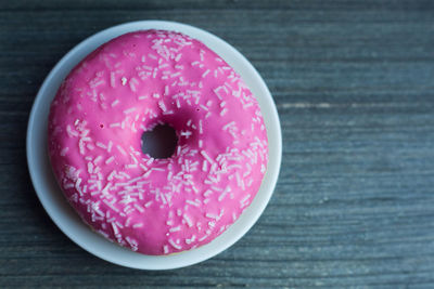 High angle view of donut on table