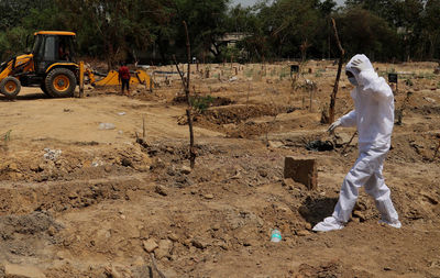 People working on field