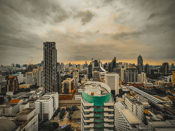 High angle view of buildings against sky in city