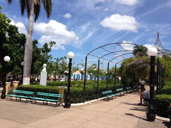 Trees and street light against sky