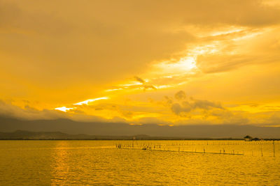 Scenic view of sea against orange sky