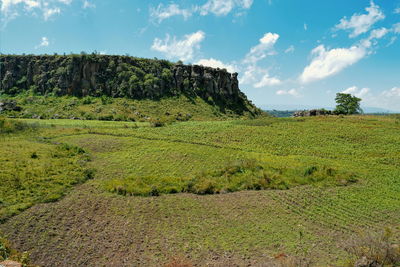 Agricultural landscapes against a mountain background in rural kenya,  naivasha, kenya