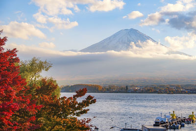 Beautiful landscape view of mountain fuji famous landmark of japan.