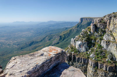 Scenic view of mountains against clear sky