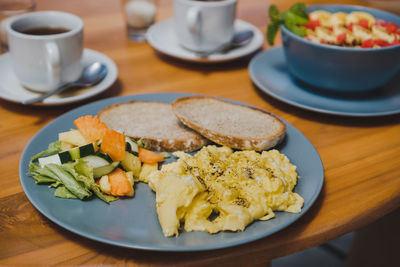 Close-up of breakfast served on table