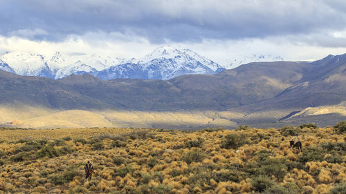 Scenic view of mountains against cloudy sky