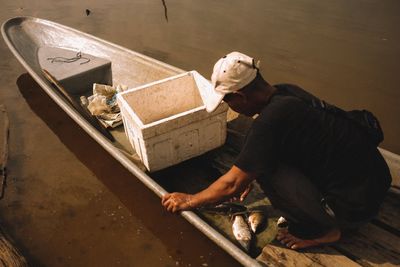 High angle view of man working