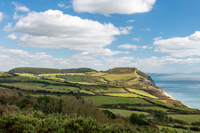 Landscape photo of golden cap mountain on the jurassic coast in dorset