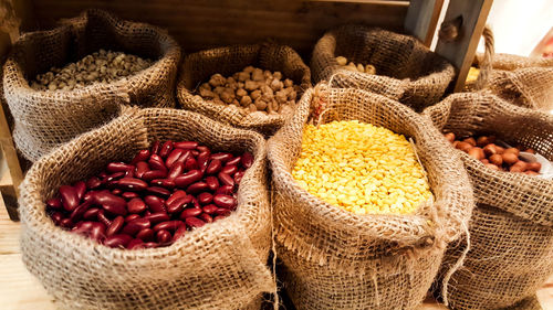 High angle view of vegetables for sale in market