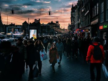 High angle view of people walking on street
