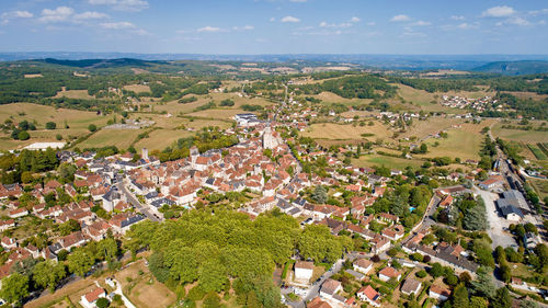 High angle view of townscape against sky