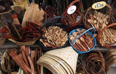 Wooden souvenirs for sale at market