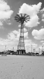 Coney island parachute jump in black and white