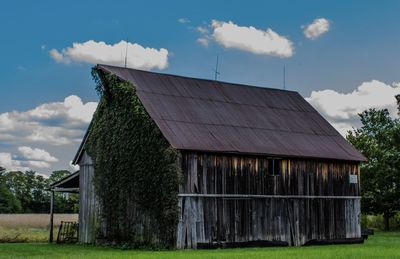 Exterior of house on field against sky