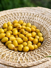 High angle view of fruits in basket