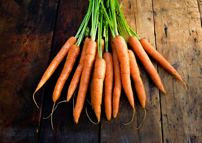 High angle view of carrots on table