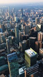 High angle view of modern buildings in city