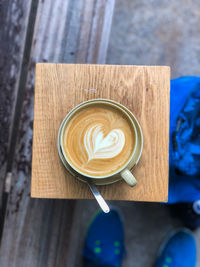 High angle view of coffee on table