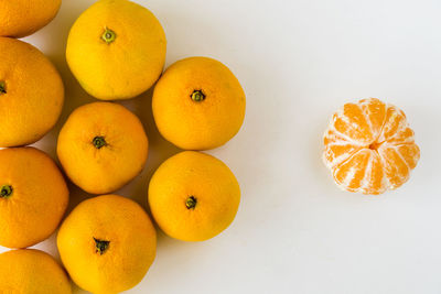 High angle view of oranges on table