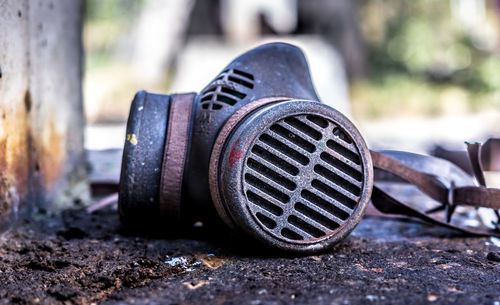 Close-up of abandoned machine part