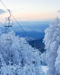 Empty ski lift. frozen, winter, scenic, view, trees, cold weather.