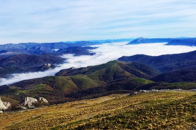 Scenic view of landscape against cloudy sky