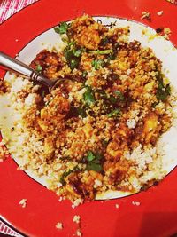 High angle view of meal served in plate