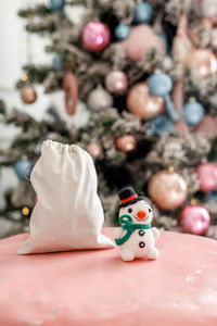 Close-up of christmas decorations on table